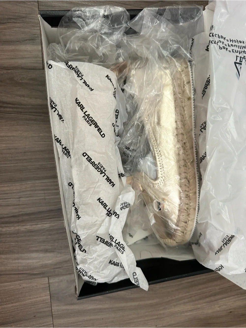 KARL LAGERFELD Metallic Gold Espadrille Slip-On Loafers - Women